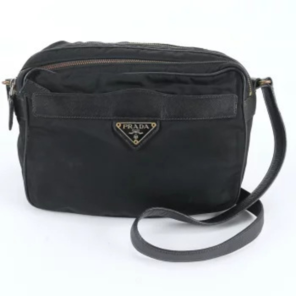 Prada Tessuto Triangle Leather Crossbody Bag Black